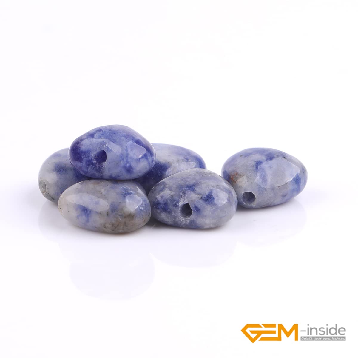 GEM-Inside 10mm Heart Charms Natural Blue Dot Sodalite Jasper Gemstone Stone Beads for Jewelry Making Full 15" Strand Power Energy Healing Chakra Stone Beads