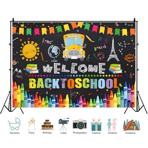 Welcome Back to School Backdrop 7x5ft Cartoon School Bus Photo Background for Photoshoot Fabric Photography Backdrop Online Teaching Background Teachers Students Photocall Backdrop - color: School Bus, size: 7x5ft