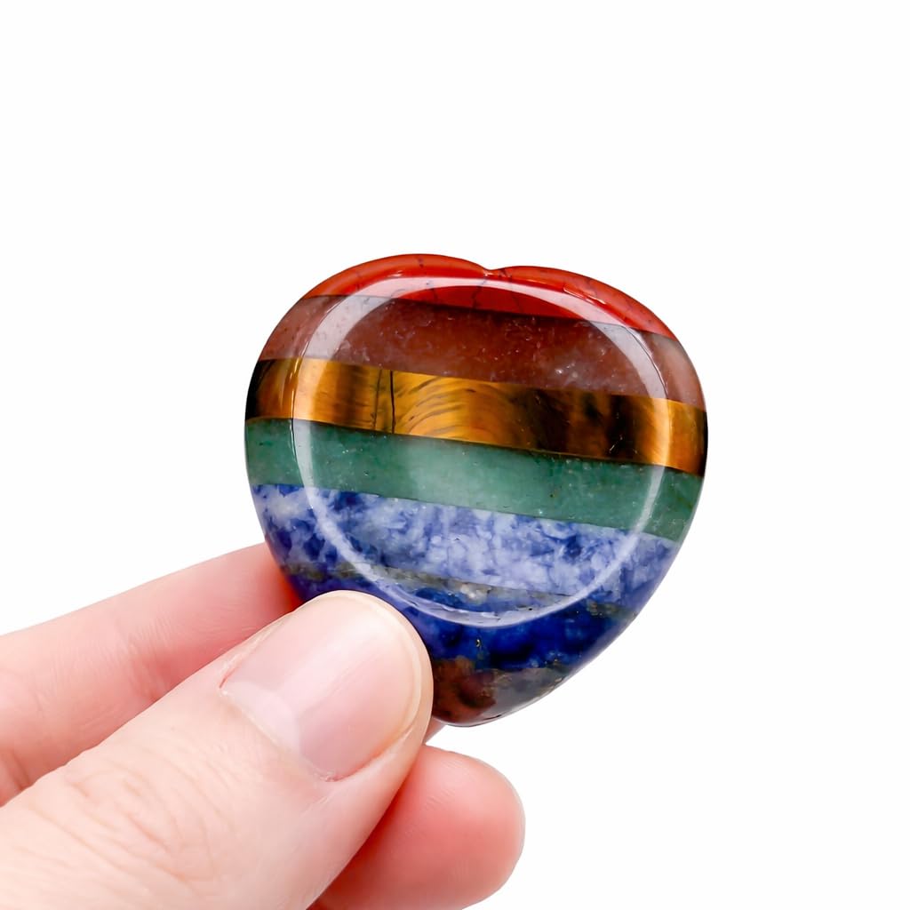 Healing Crystals Thumb Stone, 7 Chakra Heart Worry Stone for Anxiety Relief, Hand-Polished Meditation Stone, 1.57” Stress Relief & Mindfulness Gift