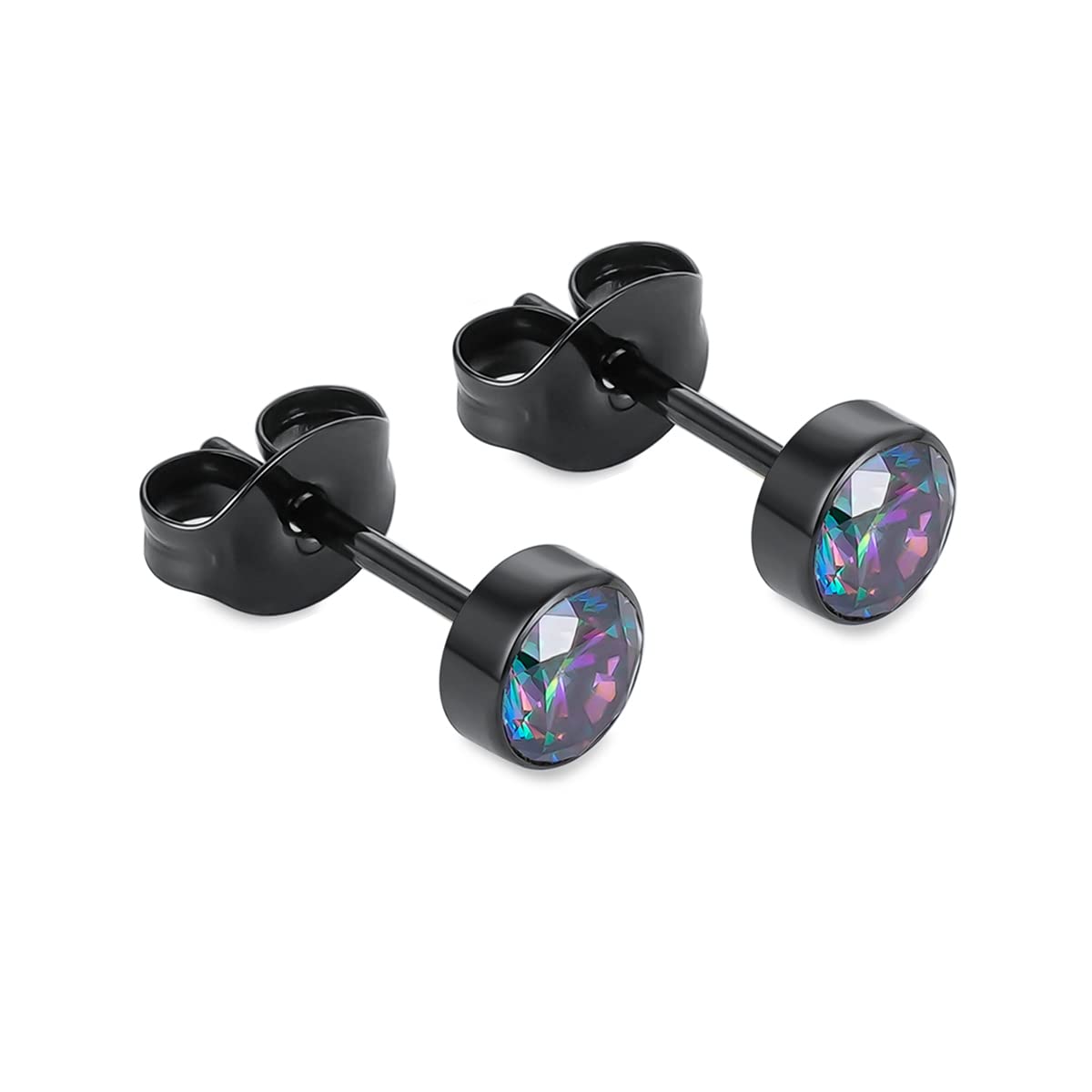 1 Pair Implant Grade Titanium Stud Earrings Set Hypoallergenic 3mm 4mm 5mm 6mm Cubic Zirconia G23 Titanium Earring Studs for Women Men for Sensitive Ear (4mm bezel black VM)