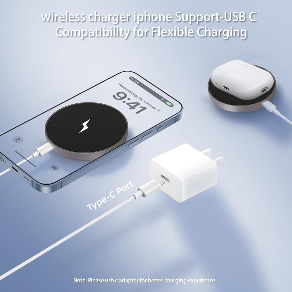 Metal Wireless Phone Charger 2 Pack, 15W Panda Magnetic Wireless Charger Pad for iPhone 17/16/15/14/13/12 Pro Max Plus and Airpods 4/3/2 Pro&Wireless Charger for Office for Nightstand for Travel