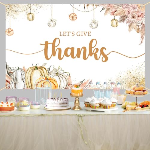 AIBIIN 8x6ft Let's Give Thanks Backdrop Happy Thanksgiving Party Background Boho Floral Pumpkins Friendsgiving Party Decorations Banner Photo Studio Props - size: 8x6ft