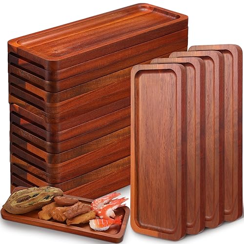 Skylety 15 Pack Solid Wood Serving Tray Large Acacia Party Server Platter Rectangular Charcuterie Board with Grooved Handle for Home Kitchen Cheese Appetizer Farmhouse Table Supplies (10.8 x 4 Inch) - size: 10.8 x 4 Inch