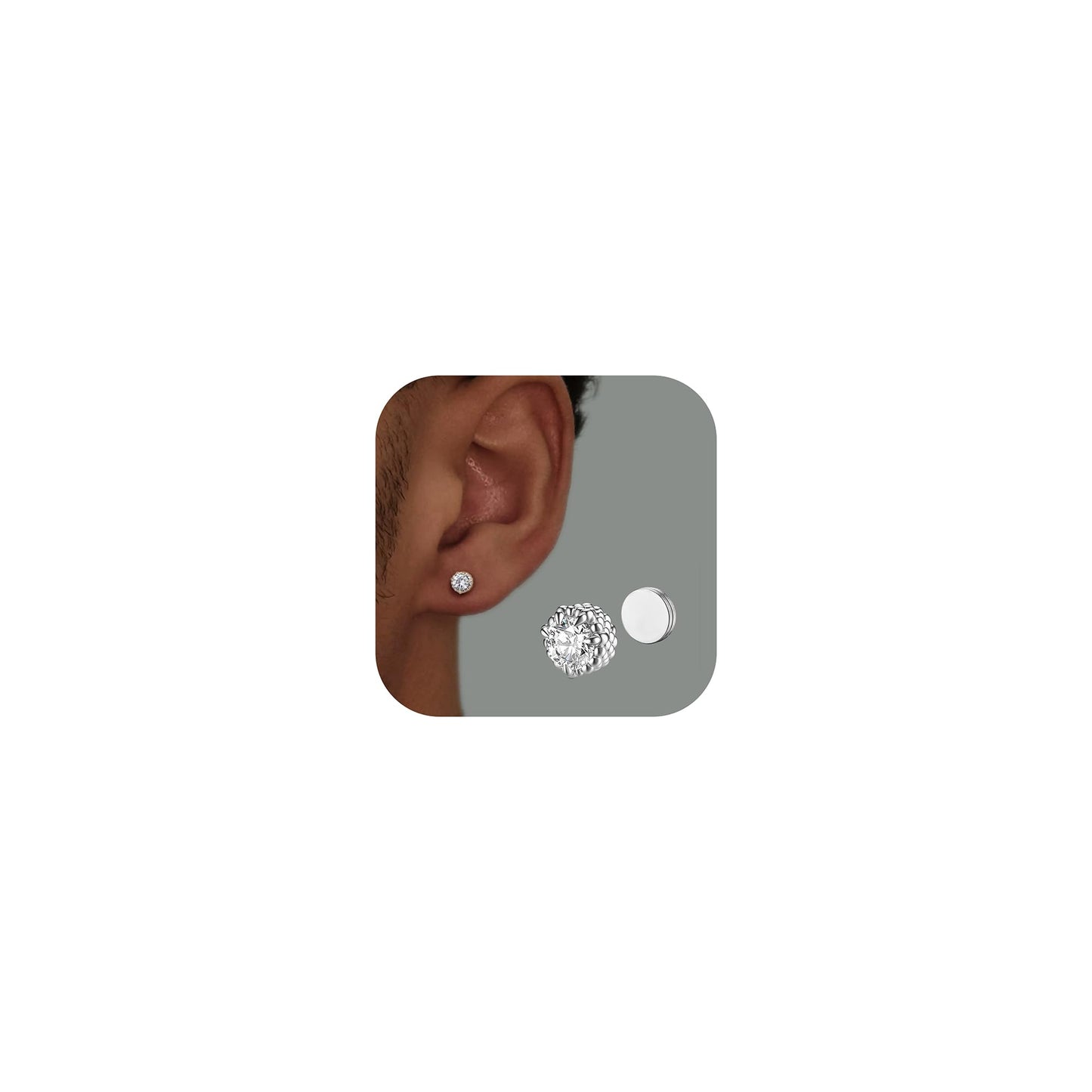 GEMQUEEN Magnetic Earrings for Men Women - 5A Shiny CZ Dragon Claw Punk Hypoallergenic Stainless Steel Non Piercing Clip on Fake Earrings Studs Silver 5MM Not Easy to Fall