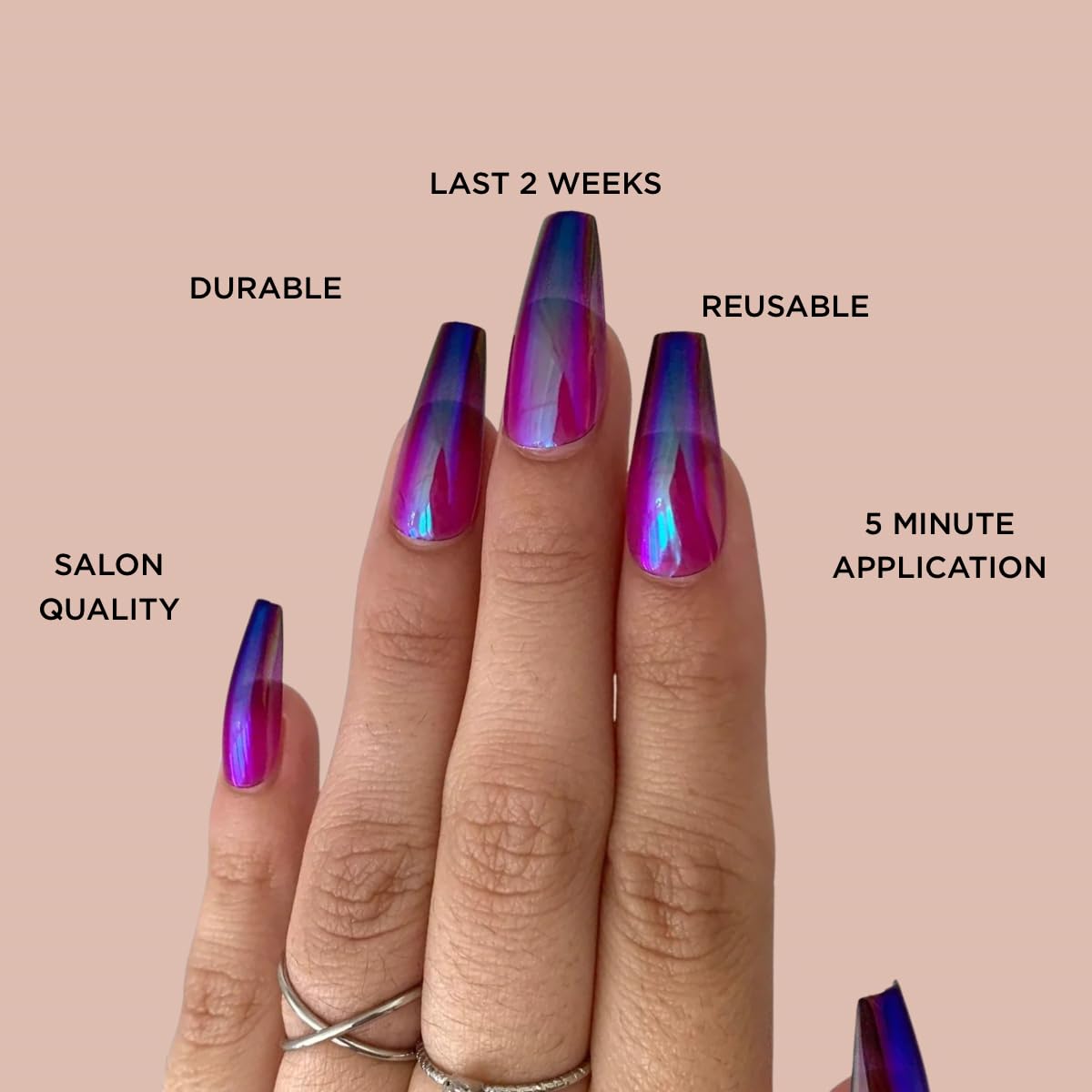 ALIEN BABE Press-On Nails by Lavaa Beauty | Blue Purple Chrome Long Coffin Nails