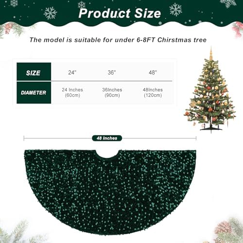 Christmas Tree Skirt 48 Inches Round Emerald Green Tree Floor Mat Sparkly Velvet Tree Skirts for 6ft Xmas Tree Decorations