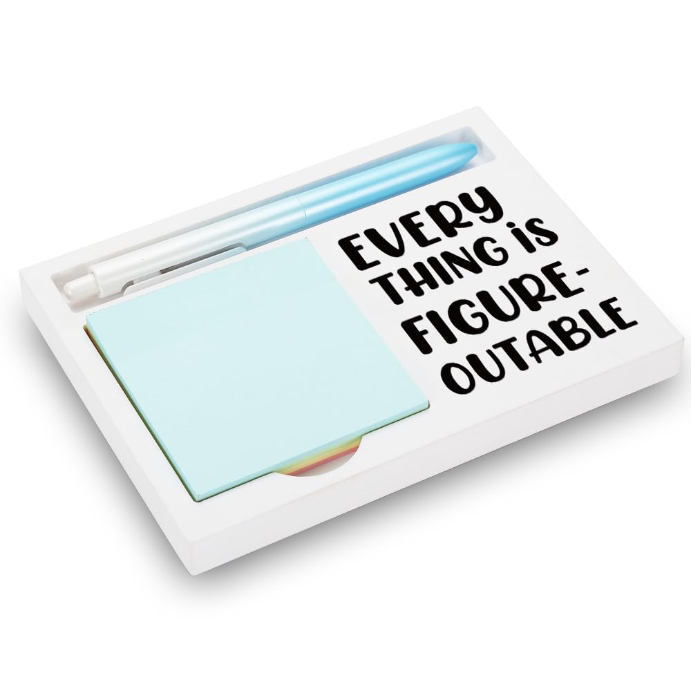 Inspirational Gift for Coworker or Student, Motivational Desk Decor with Positive Quote, Wooden Sticky Note Holder with “Everything is Figureoutable”, 16.5 x 12 x 1.5 cm,XXW7
