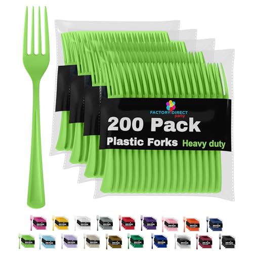Party Solids Lime Green Plastic Forks 200 Pcs Lime Green Forks Disposable Utensils Heavy Duty Plastic Cutlery Set Disposable Cutlery Sets Flatware Sets Silverware Set Party Supplies & Party Tableware - color: Lime Green