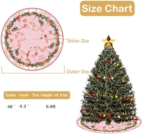 Christmas Tree Skirt in Flamingo, 48-inch Beach Christmas Tree Skirt, Flamingo Christmas Party Decorations, Festive Holiday Party Decorations