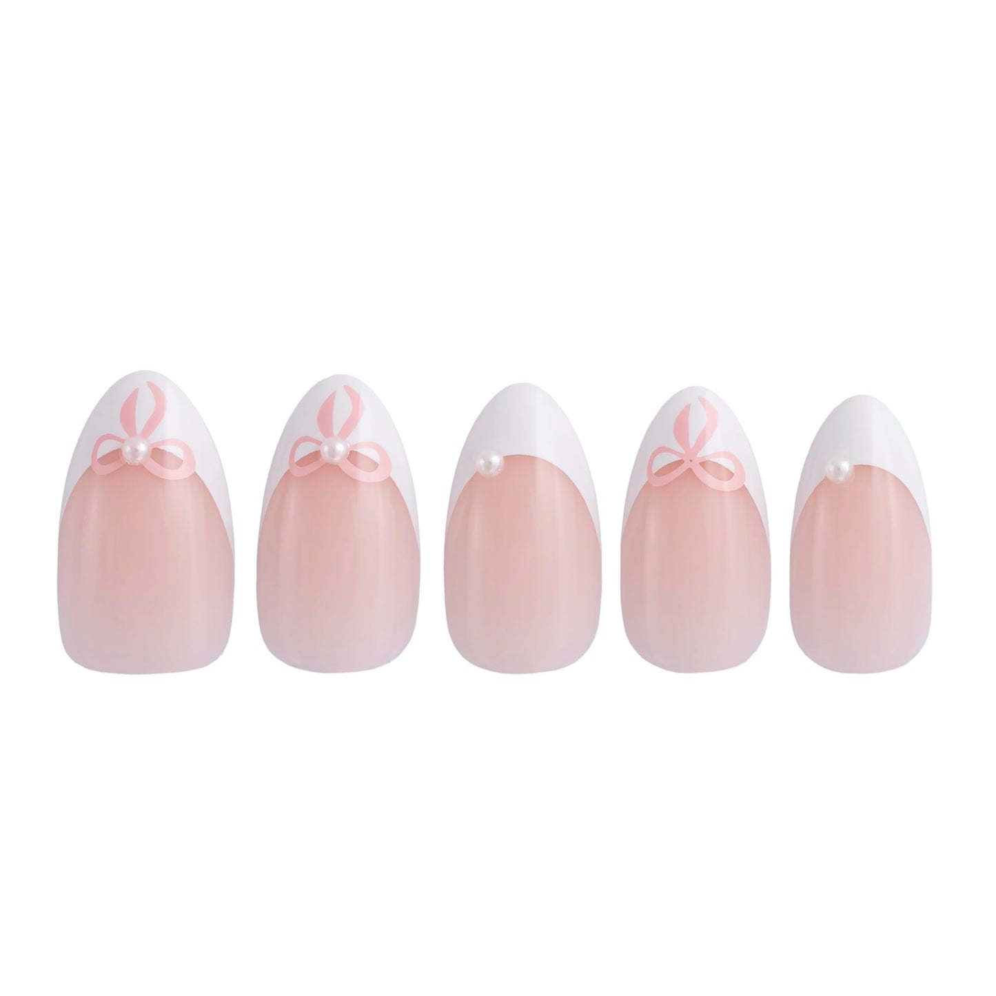 PaintLab Press On Nails - Belle Bows 3D Pearl French Tip Short Almond Fake Nails, 30 Nails in 15 Sizes with Glue, Reusable Salon Quality Press On Nails