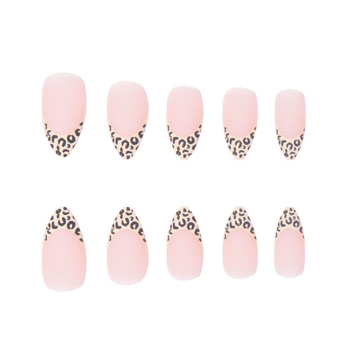 Kamize French Press on Nails Almond Leopard Print Fake Medium Nails Design Acrylic Full Cover Nude False Nails for Women and Girls 24PCS