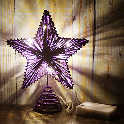 CVHOMEDECO. Purple Glittered 3D Tree Top Star with Warm White LED Lights and Timer for Christmas Tree Decoration and Holiday Seasonal D??cor, 8 x 10 Inch