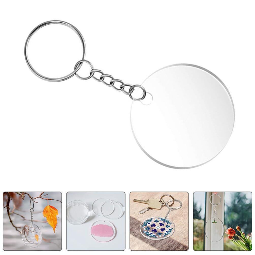 EXCEART 40 Sets Acrylic Keychain Blanks with Key Chain Rings 2.55 Inch Ornaments Blanks with Holes Clear Discs Circles for DIY Crafts Projects