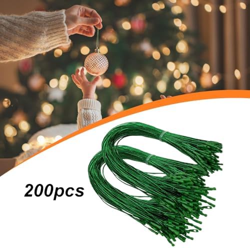 200 Pieces Christmas Hooks Ornament Hang Ropes Snap Lock Precut Strings for Decoration Polyester Material Suitable for Holiday Gatherings Tree, Green