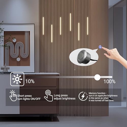 HAMRVL LED Recessed Lighting Wall Panel Lights - 6pcs 16-Inch 4000K Natural White Slat Wall Lights with Touch Switch, Self-Adhesive Dimmable LED Panel Light Strips for Acoustic Panels, Living Rooms - color: Silver - Natural White 4000k, size: 16inch - 6Pa