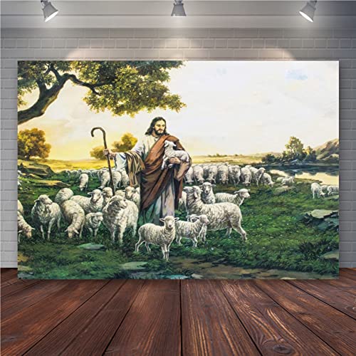 Laeacco Dusk Shepherd Sheep Flock Grassland Fresco Easter Backdrop 10x8ft Jesus Christ Theme Christmas Background Bible Story Church Activities Christian Photo Shoot Studio - size: 10x8ft