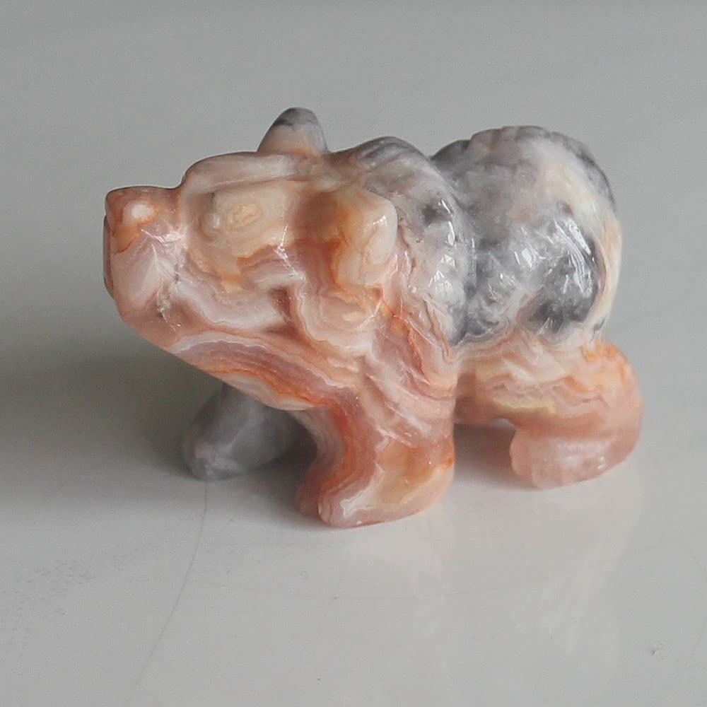 HLbshi Hand Carved Mixed Gemstone Crystal Bear Figurine Animal Carving Statue Home Decor 1.5'' (Crazy lace Agate)