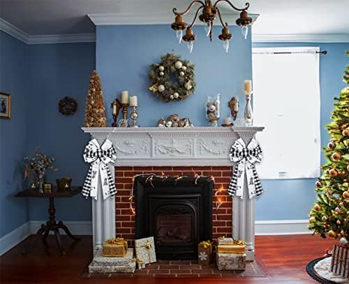 Hying Large Christmas Bow for Wreath, Christmas Wreath Bow Black and White Tree Topper Bows Buffalo Plaid Wreath Bow for Front Door Indoor Outdoor Wall Tree Topper Decoration Supplies Xmas Ornament