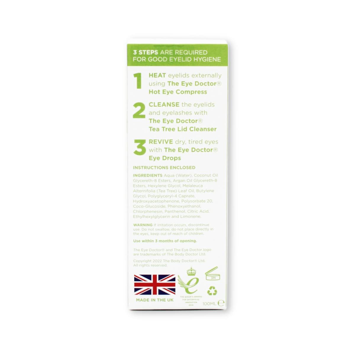 The Eye Doctor Tea Tree Lid Cleanser Twin Pack - 2X 100ml – Daily Hygiene Remove Debris & Make-up Eyelid Eyelashes – For Sensitive Eyes – Tea Tree Oil Argan Oil Coconut Oil & Micellar Water