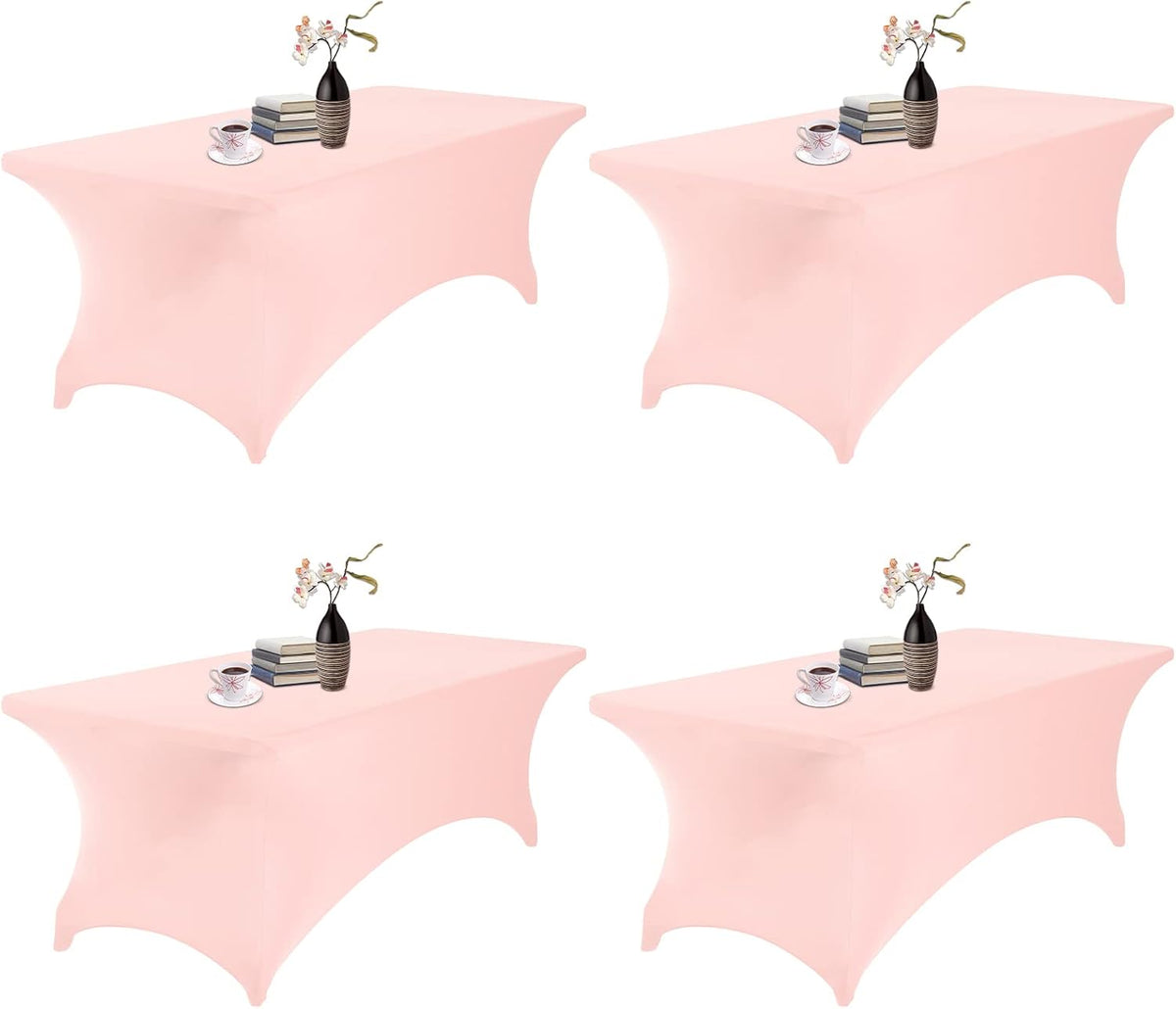4Pack Spandex Waterproof Table Covers 8ft，Spandex 8ft Waterproof Table Cover for Party,Wedding, Banquet, and Events(Blush Pink)