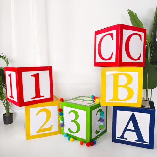 Party Decor Boxes，6 Packs 30cm ABC 123 Letters Paper Boxes Set，Back to School Party Photo Props