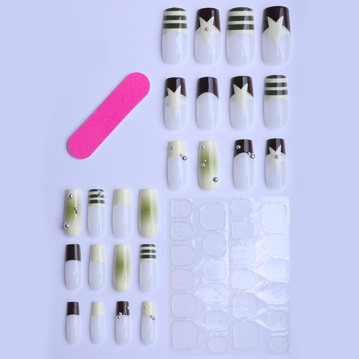 plalely Square Press on Nails Medium Green Fake Nail y2k Style Acrylic Nail Press ons with 3D Charm Design Stick on Nail for Women 24pcs