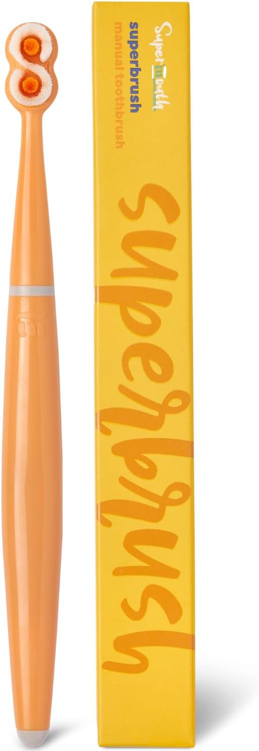 SuperMouth SuperBrush Manual Toothbrush – Ultra-Soft Patented SuperBristles Clean 30X More Plaque, Conform to Teeth’s Curves for a Deep Clean, Safe for Kids, Adults & Pregnant Women - Tangerine Clean