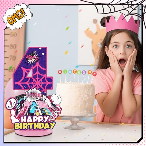 Baderke Pink Spider Theme Birthday Number Sign 16.7'' Purple Spider Birthday Centerpiece for Party Decor Wooden Table Photo Prop(4th) - style: 4th