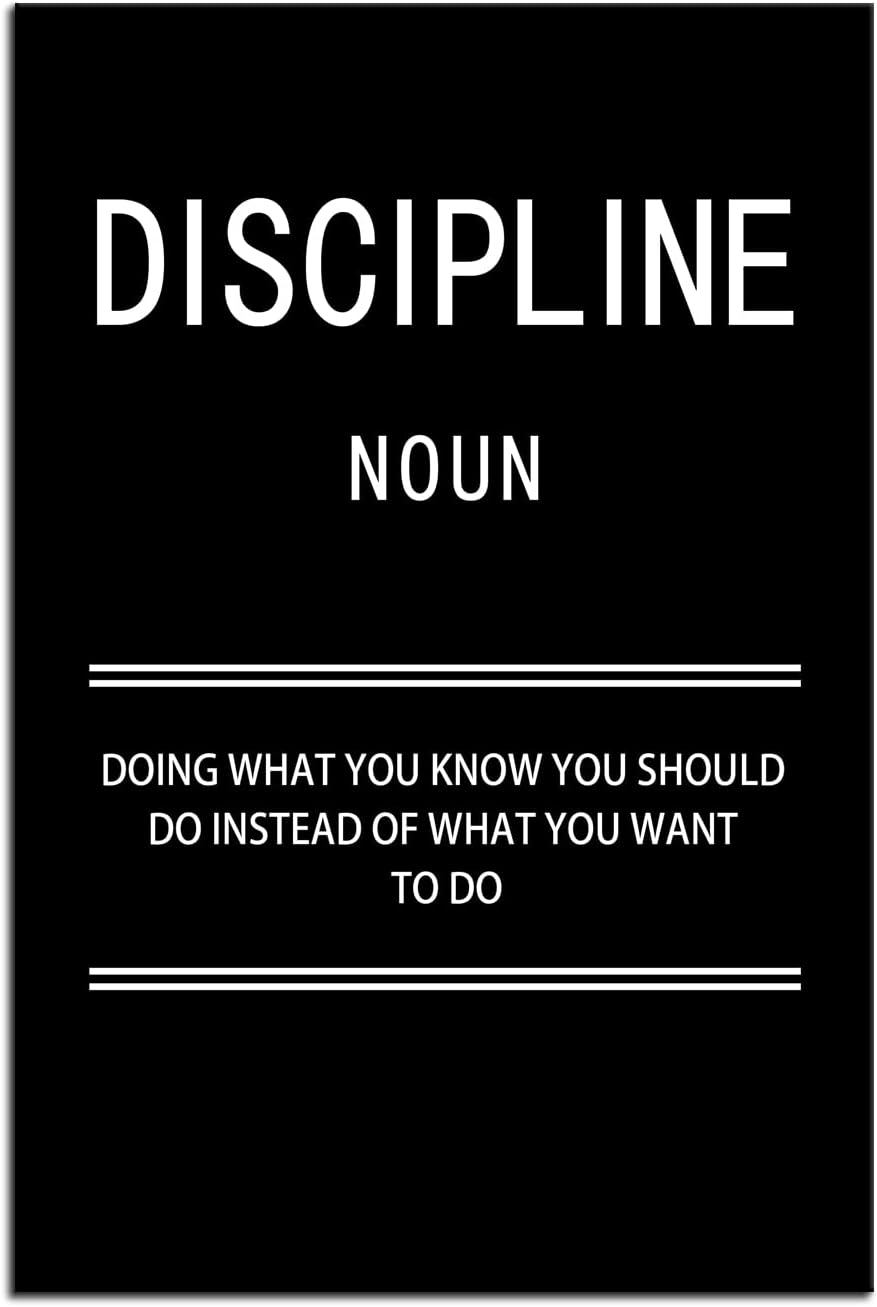 Discipline Noun Inspirational Posters Motivational Affirmative Wall Art Prints on Canvas Modern Home Decor Painting Artwork for Living Room Office Stretched and Framed Ready to Hang [12''W x 18''H]