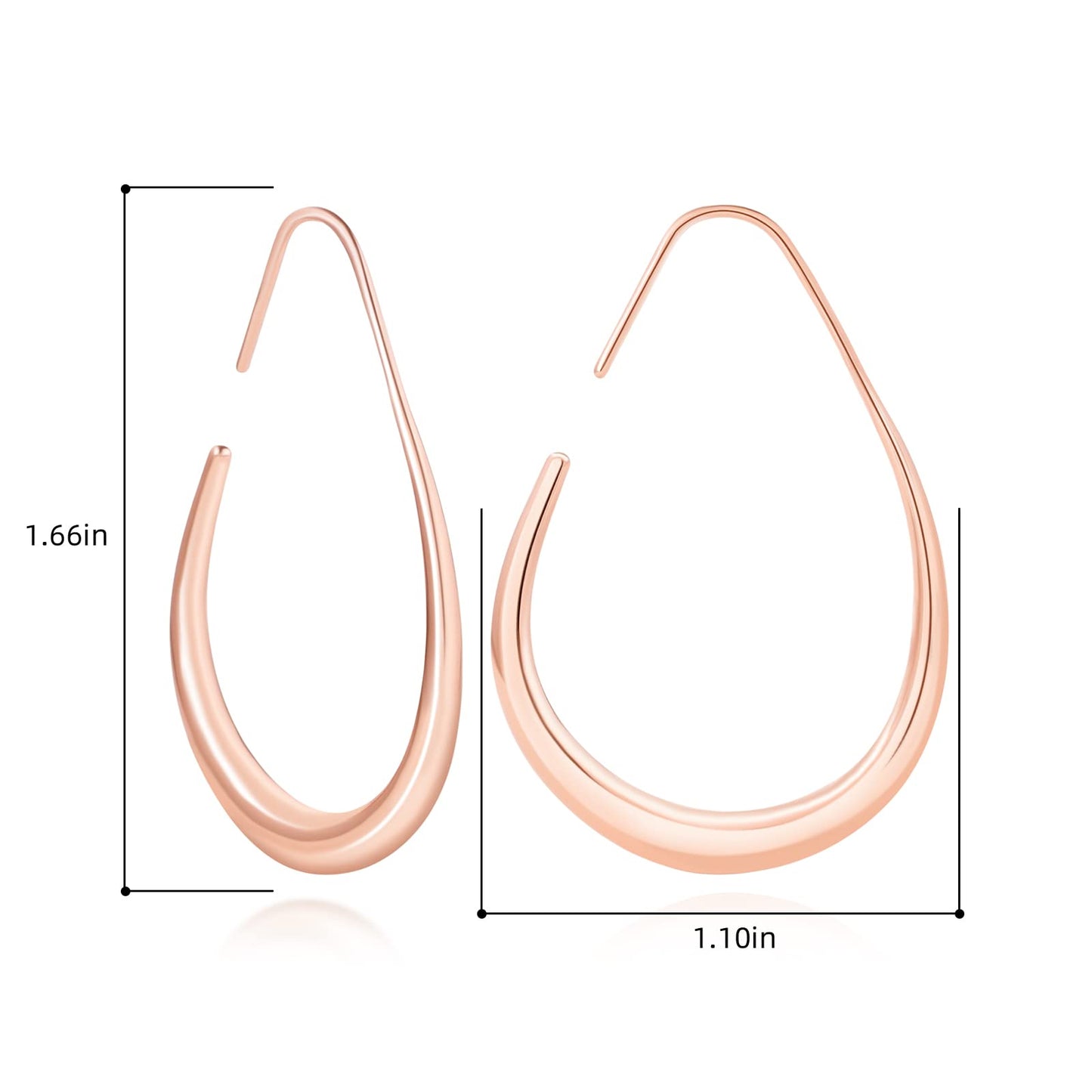 Lightweight Teardrop Hoop Earrings for Women - 14k Gold/White Gold Plated Large Oval Pull Through Hoop Earrings High Polished Statement Jewelry Gift for Women (rose gold)