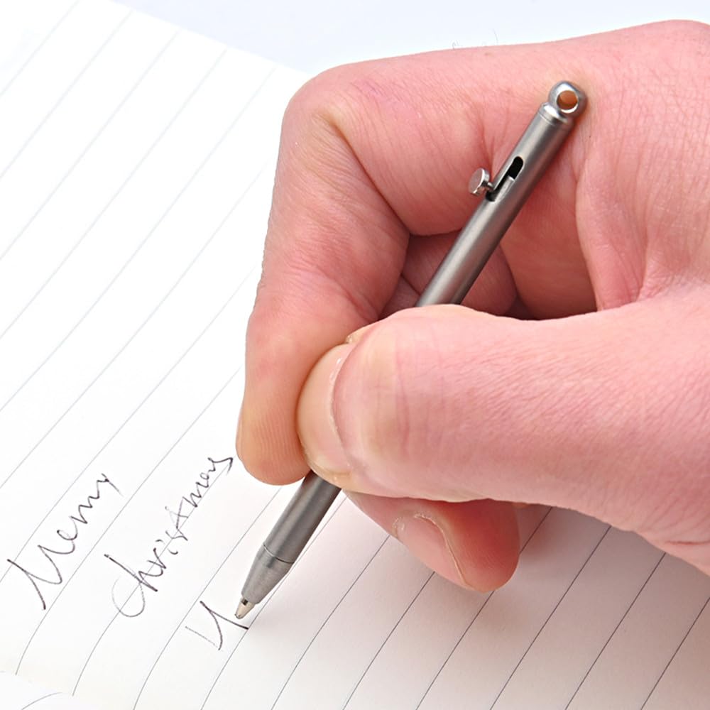SZHOWORLD Mini Keychain Titanium Pen - Ultra Light Portable EDC Small Bolt Action, Outdoor Gadget Personality Creative Signature (Titanium Color)