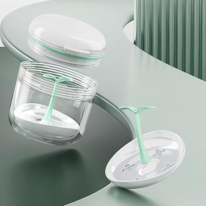 Denture Bath Cup，Retainer Cleaner Case Box,Night Mouth Guard Case Holder,Storage Soak Container with Drain Tray for Travel Cleaning with Mirror and Brush