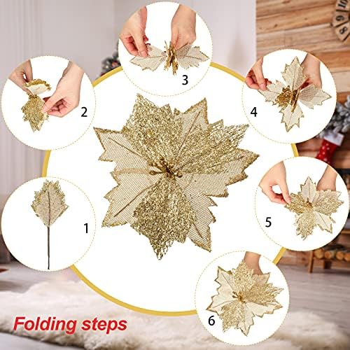 Syhood 13 Pcs Christmas Bow Tree Topper Set Flaxen