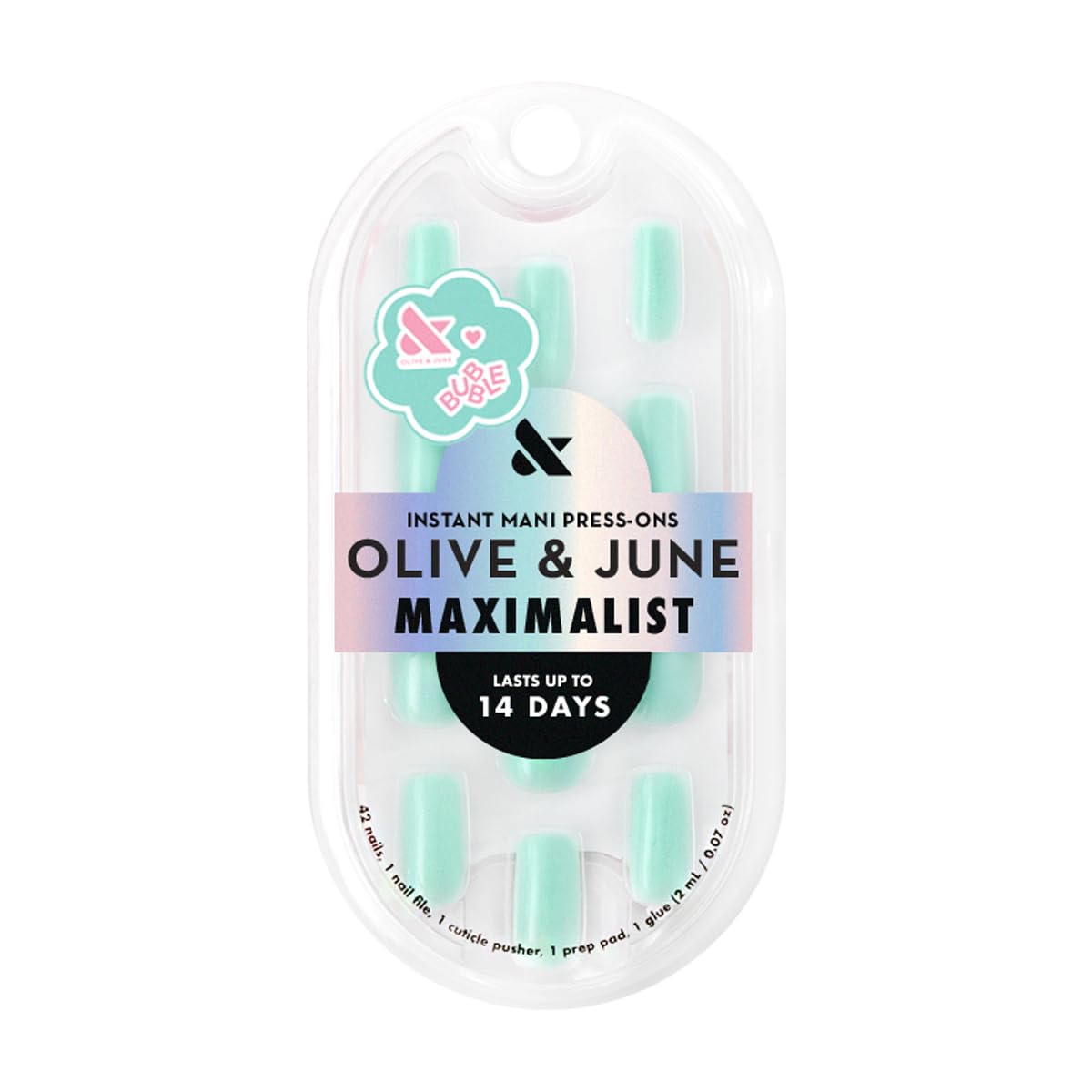 Olive & June Maximalist Instant Mani Press-On Nails (Glue) | 42 Fake Nails, 21 Sizes | Non-Toxic, Long-Lasting Big, Bold Gorgeous Realistic Look | Salon-Quality at Home | Medium, Square | Slam Dunk