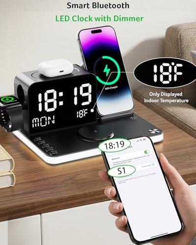 Acer Gadget 7-in-1 Wireless Charging Station Charger Stand for Multiple Devices for Apple - iPhone 17 16 15 14 13 12 Pro Max Apple Watch Airpods, Wireless iPhone Charger Station with Bluetooth TimeSyn