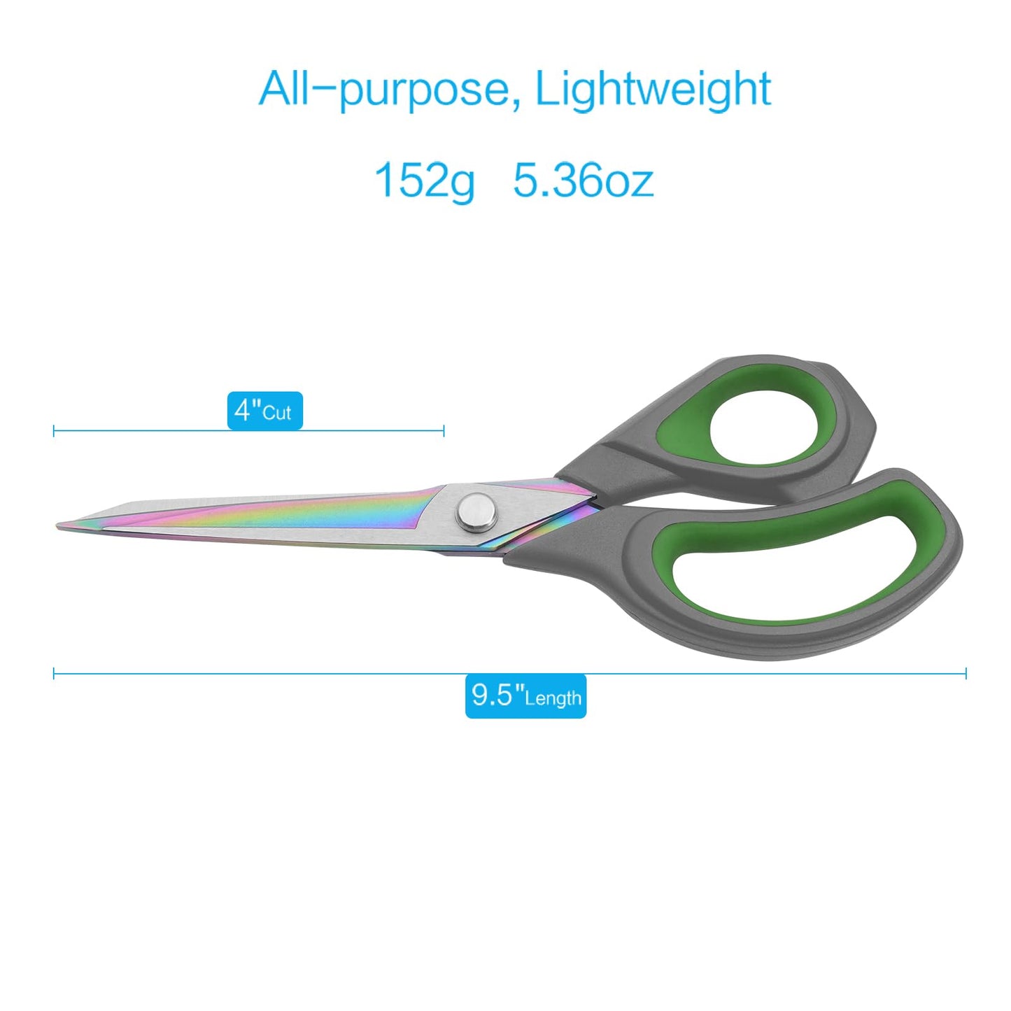 LIVINGO Professional Sharp Fabric Scissors - Titanium Coated Forged Steel Heavy Duty Shears All Purpose for Sewing Craft Cutting Cloth, Paper, Leather, 9.5 Inches, Gray/Green