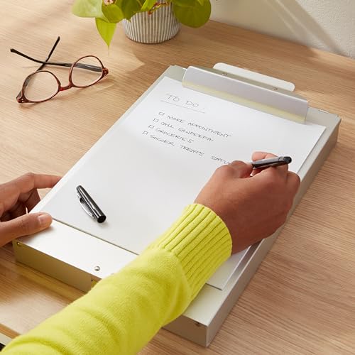 Amazon Basics Metal Clipboard with 2 Compartments, Letter Size, 250 Sheet Storage Capacity, Office Supplies, Silver, 14.09 x 9.21 x 2.6 inches