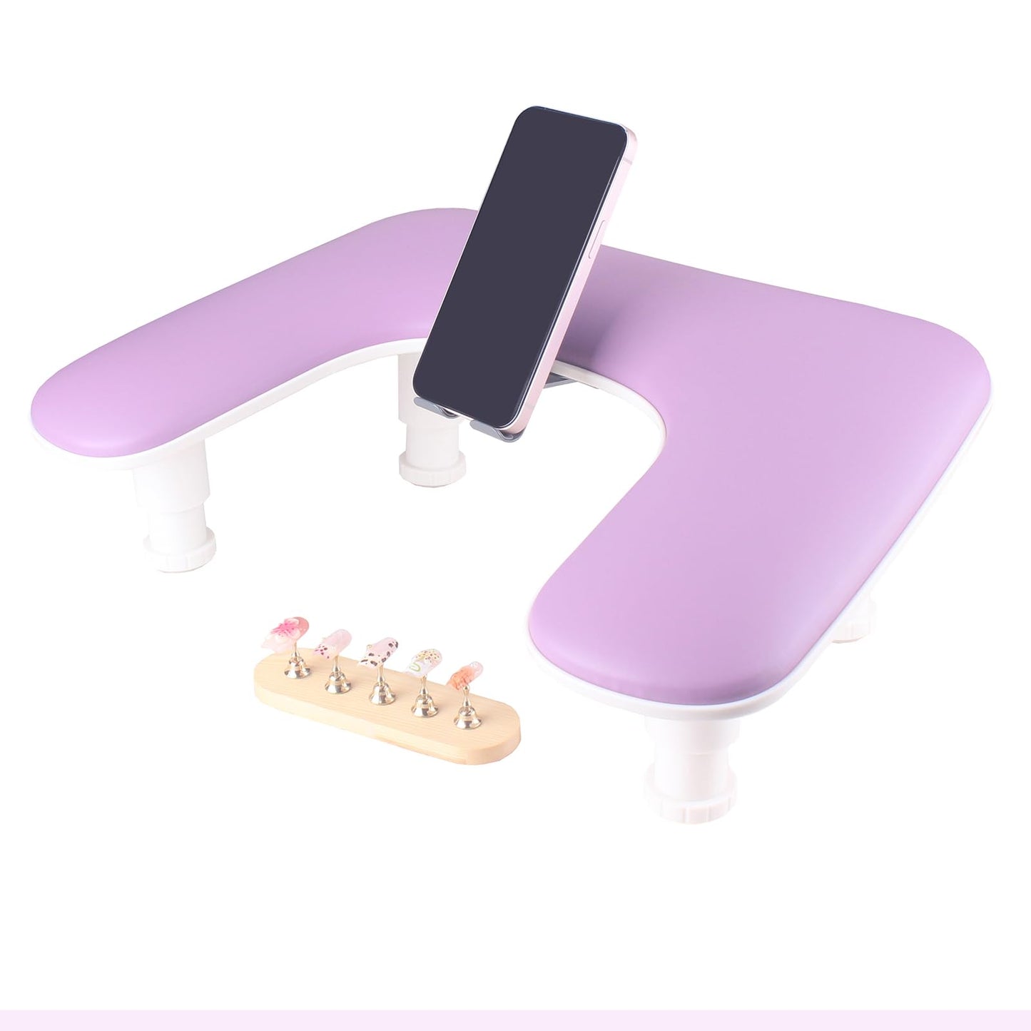 Arm Rest for Nails Tech with Rotating Phone Holder, MZCMSL U - Shaped Adjustable Manicure Hand Rest Stand (Purple)