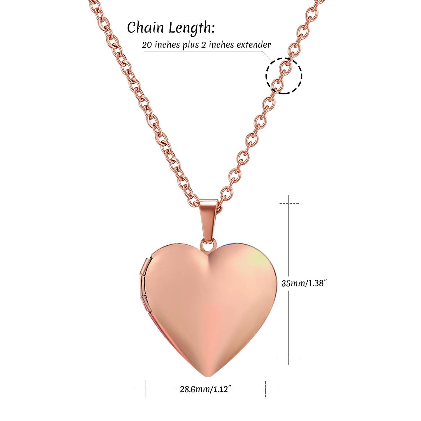 PHOCKSIN Rose Gold Glossy Lockets Personalized Heart Locket Necklace for Women Customized Lockets with Picture Text & Symbols for Women