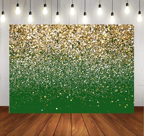 8x6ft Green and Gold Backdrop Birthday Gold Spots Bokeh Wedding Prom Graduation Photography Background X-224 - color: Green, size: 8X6ft