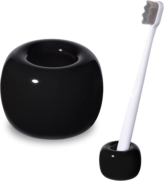 Urbanstrive Sleek Mini Ceramics Toothbrush Holder Stand for Bathroom Vanity Countertops, Black