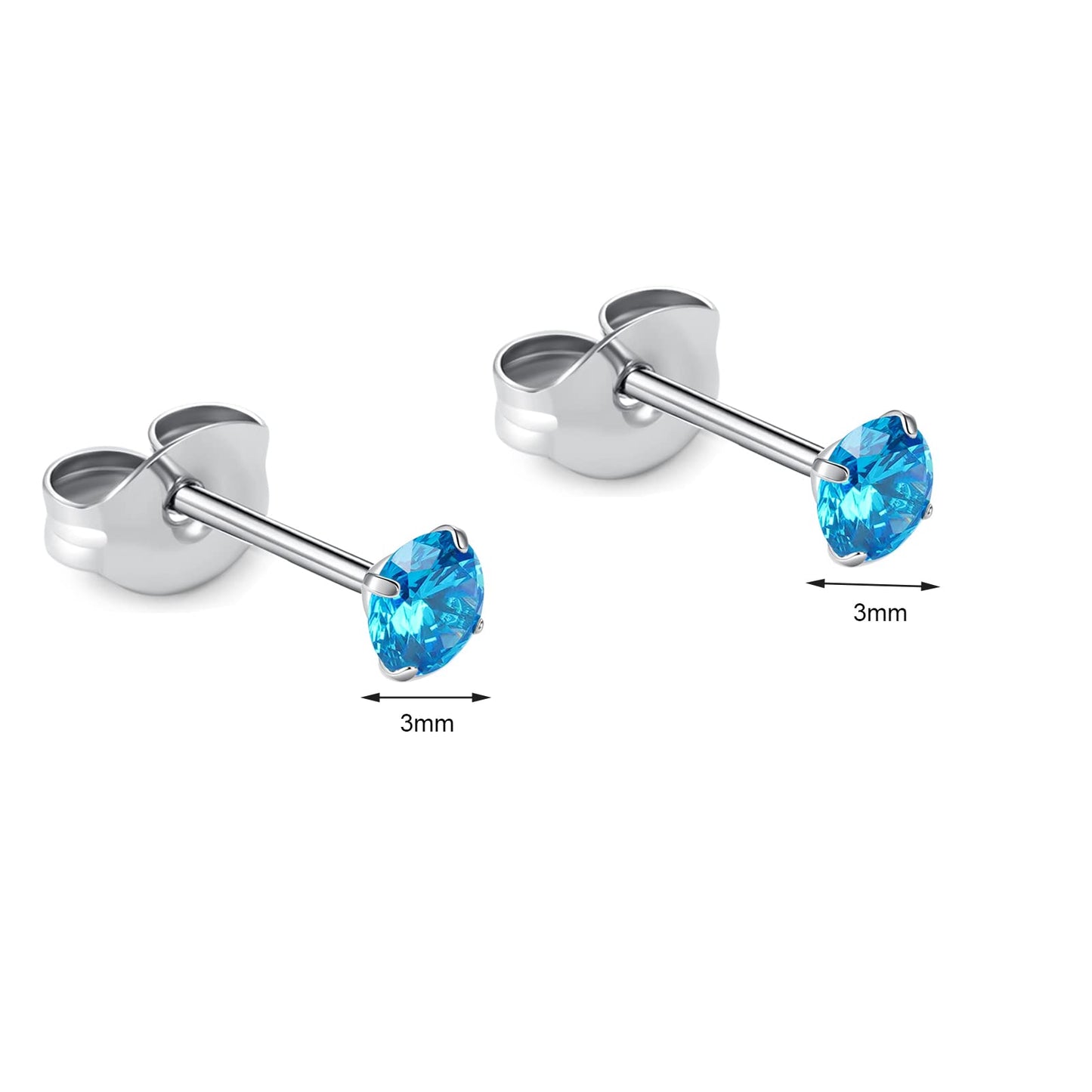 1 Pair Implant Grade Titanium Stud Earrings Set Hypoallergenic 3mm 4mm 5mm 6mm Cubic Zirconia G23 Titanium Earring Studs for Women Men for Sensitive Ear (3mm topaz blue)
