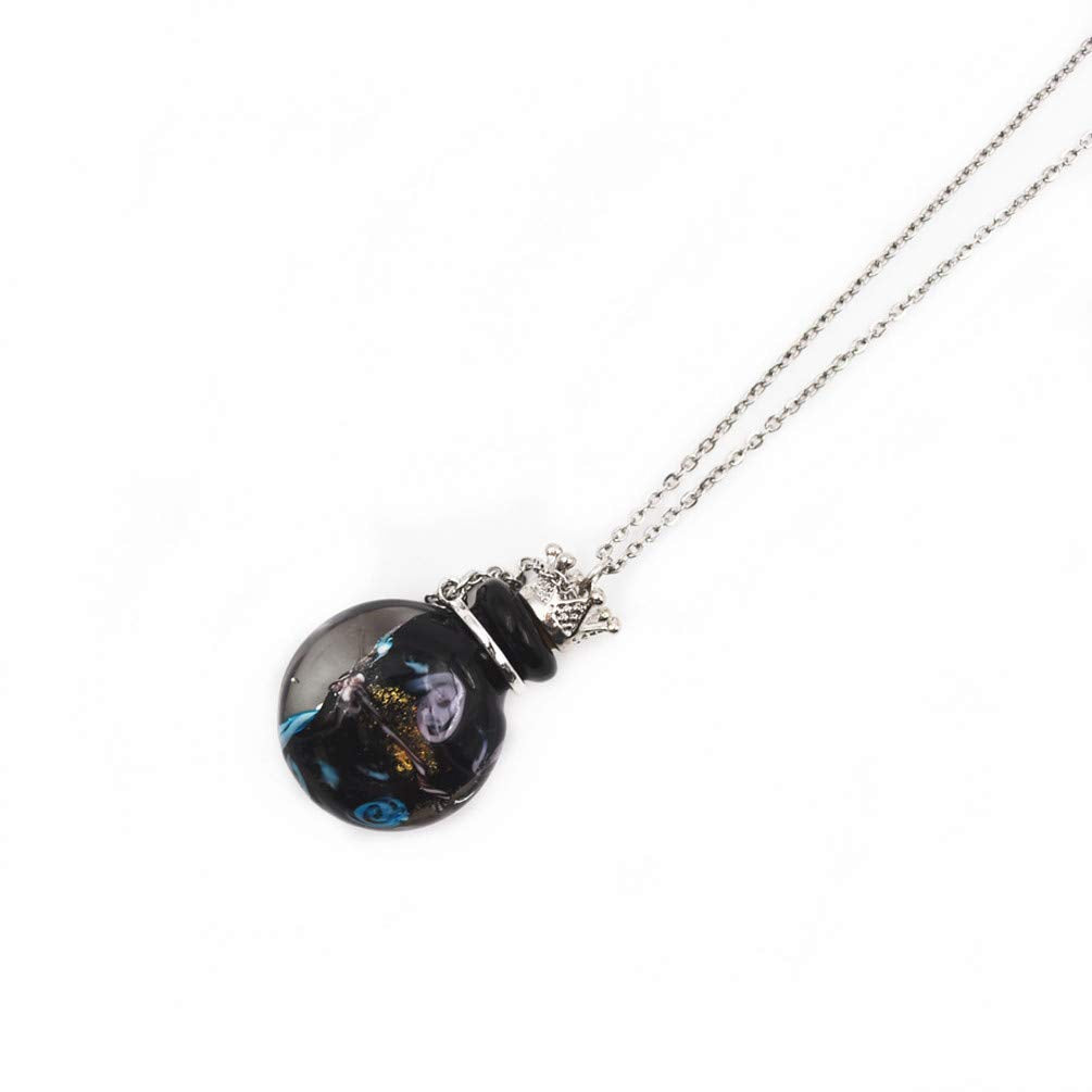Stainless Steel Colored Glass Pendant Necklace Diffuser Perfume Pendant Aromatherapy Charms (Black)