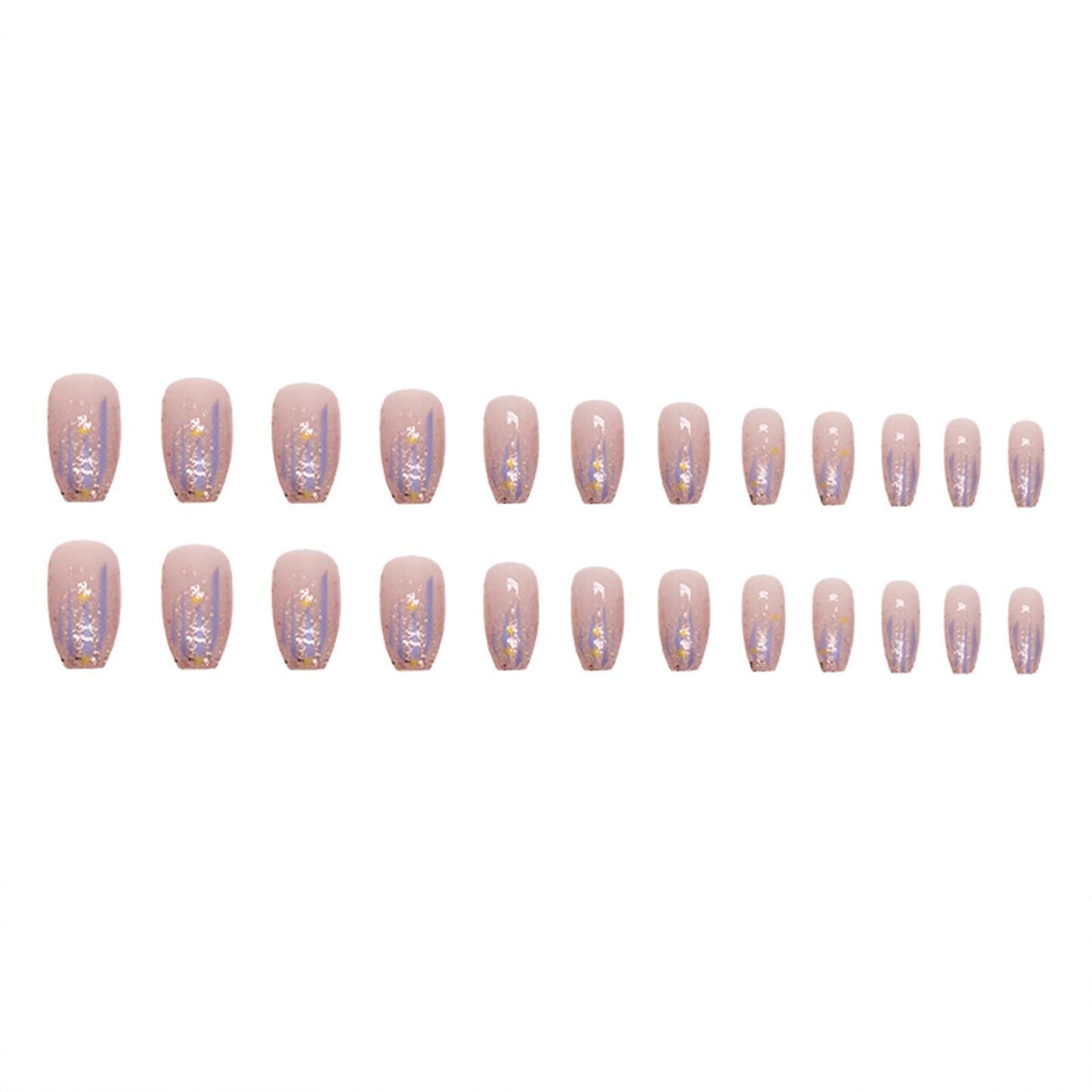 SINHOT Press on Nails - Medium Coffin Glossy Glue on Nails, Purple, 24 pcs