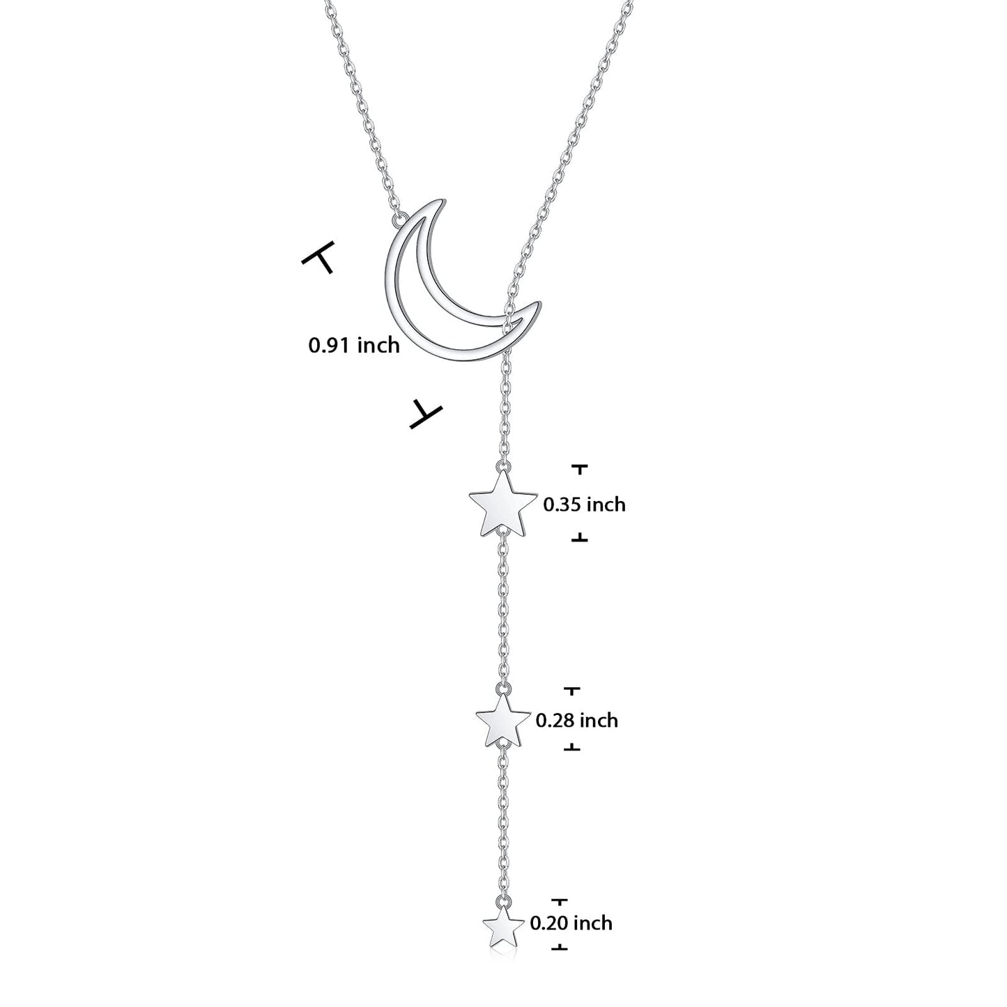 DAOCHONG Moon Star Y Shaped Lariat Necklace Sterling Silver Lariat Long Chain Drop Adjustable Necklace Layered Necklace 30"