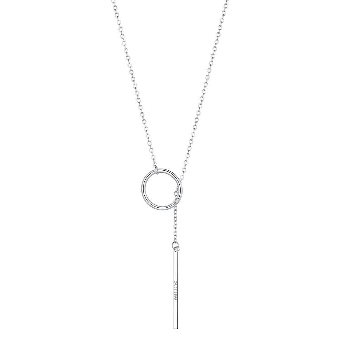 FOCALOOK Long Necklaces for Women Customized Engraved Drop Vertical Bar Pendant Lariat Y Necklace 28inch/73cm