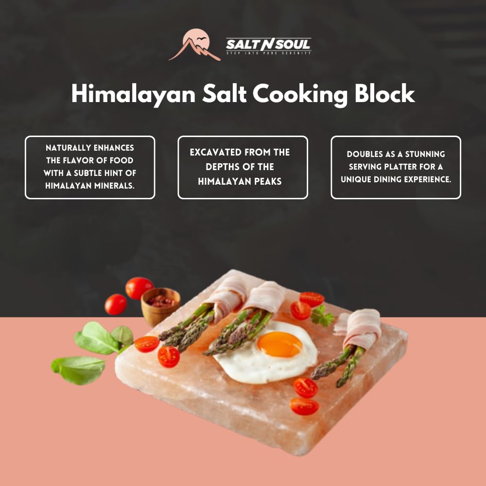 SALT N SOUL Himalayan Salt Block for Grilling Size 8x8x1 | Salt Block for Cooking, Serving, and Cutting | Cooking Salt Stone | Himalayan Salt Plate and Salt Slab.