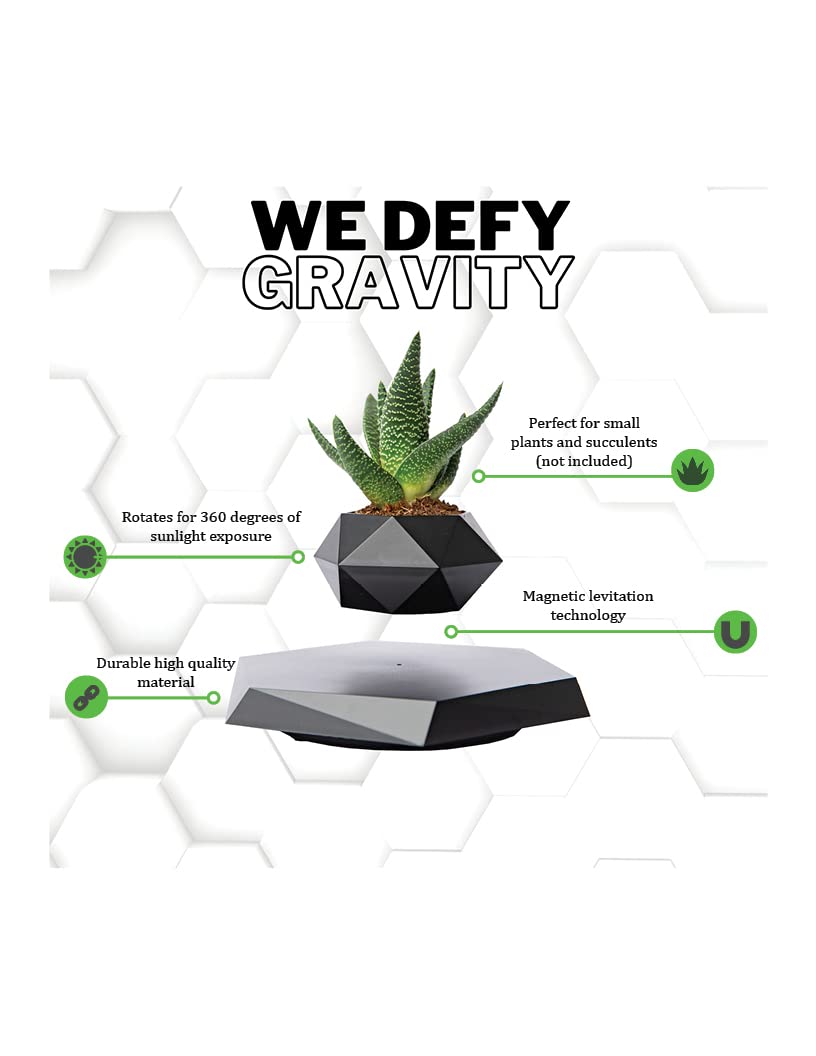 BandDlevs Floating Pots for Plants - Levitating Pot - Levitating Planter for Bonsai, Succulents, Air Plants - Floating Magnetic Display for Home Office Desks - Magnetic Levitation Plant Holder (Black)