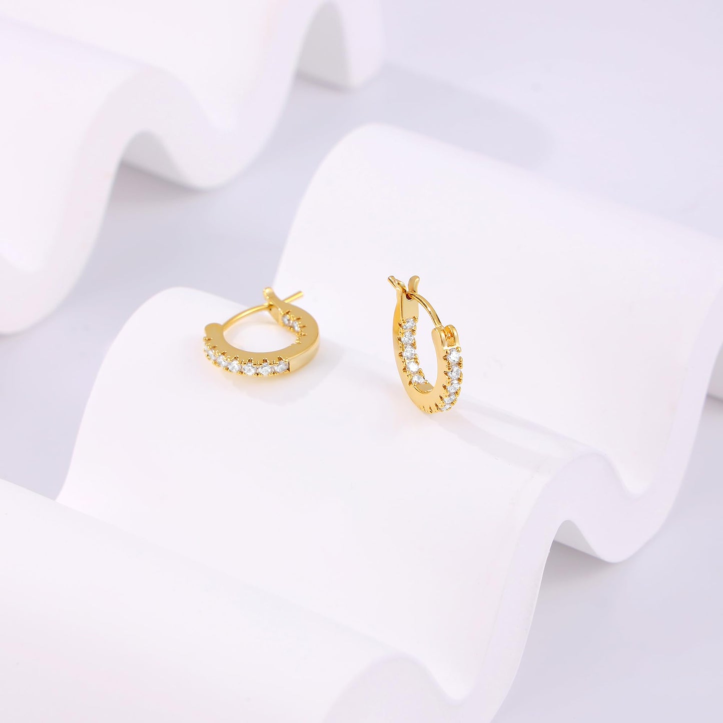 Gacimy 14K Gold Plated Hoop Earrings for Women, 15mm Cubic Zirconia Hoop Earrings with 925 Sterling Silver Post