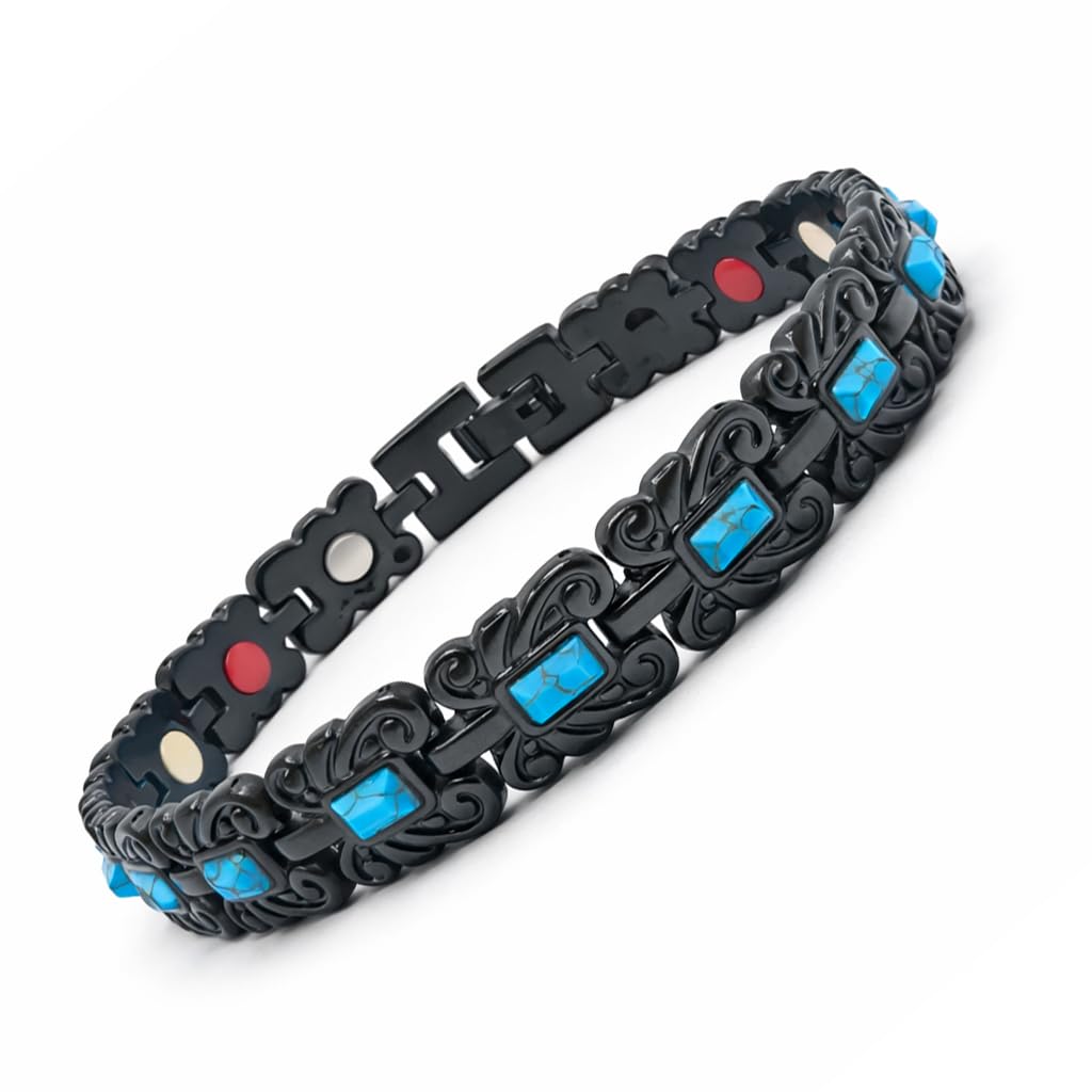 38 Elegant Stainless Steel Blue zircon Magnetic Bracelet for Women Magnetic Functions with Free Link Removal Tool Mother's gift (Black With Blue ziron)